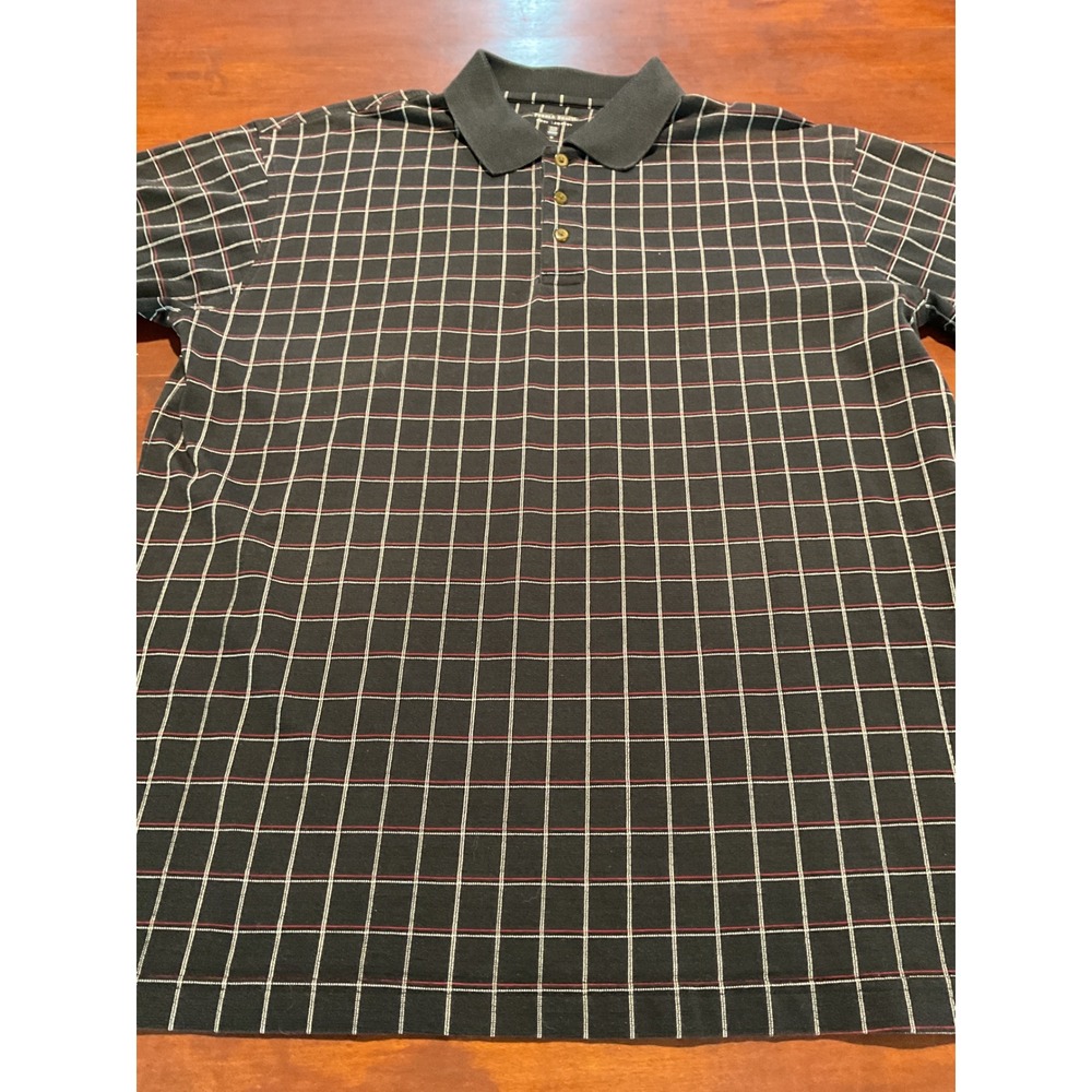 Pebble Beach Cool Comfort Mens Medium Polo Shirt Grid Pattern Short Sleeve Golf